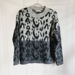 Mango Leopard Print Fuzzy Sweater